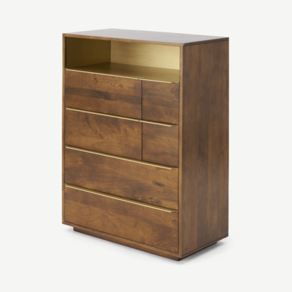 An Image of Anderson Tall Multi Chest of Drawers, Mango Wood & Brass