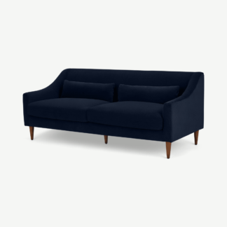An Image of Herton 3 Seater Sofa, Ink Blue Velvet