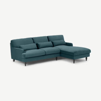 An Image of Tamyra Right Hand Facing Chaise End Corner Sofa, Steel Blue Velvet
