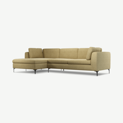 36bca99249196c06a03e523c6f2d2ba57b8294ddb3ba52e8dac3db706157ea4c-1.png An Image of Monterosso Left Hand Facing Chaise End Sofa, Textured Yellow Mustard with Black Leg