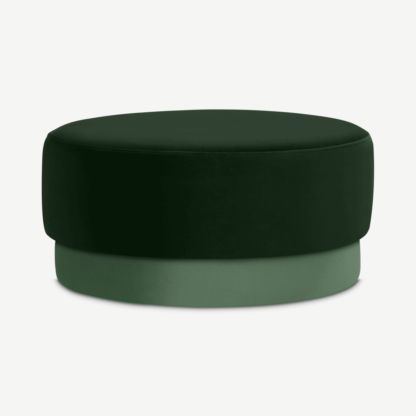 An Image of Volta Pouffe, Large, Pine Green & Soft Jade Velvet