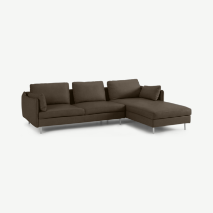 An Image of Vento 3 Seater Right Hand Facing Chaise End Sofa, Texas Brown Leather