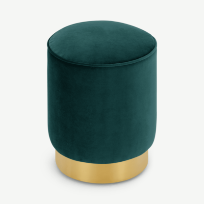 An Image of Hetherington Small Brass Base Pouffe, Seafoam Blue Velvet