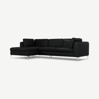 An Image of Monterosso Left Hand Facing Chaise End Sofa, Denver Black Leather with Chrome Leg