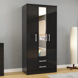 An Image of Lynx 3 Door Combination Mirrored Wardrobe Black