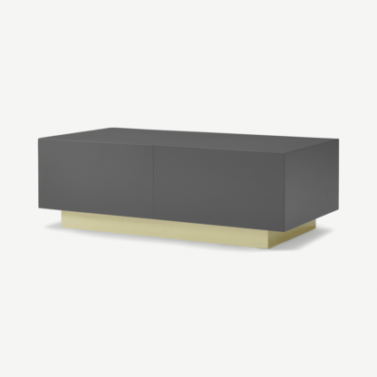 An Image of Elsdon Storage Coffee Table, Charcoal Grey & Brass