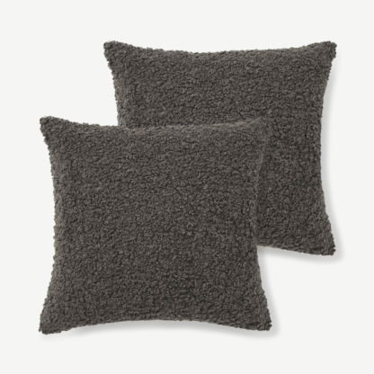 An Image of Mirny Set of 2 Boucle Cushions, 45 x 45cm, Charcoal Grey