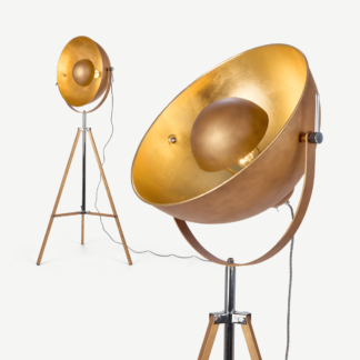An Image of Chicago Tripod Floor Lamp, Antique Copper and Gold