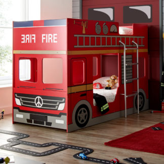 An Image of Fire Engine Red Wooden Bunk Bed - 3ft Single
