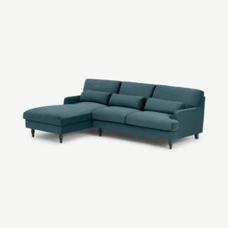 An Image of Tamyra Left Hand Facing Chaise End Corner Sofa, Steel Blue Velvet