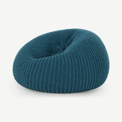 An Image of Aki 100% Wool Knitted Cocoon Bean Bag, Blue