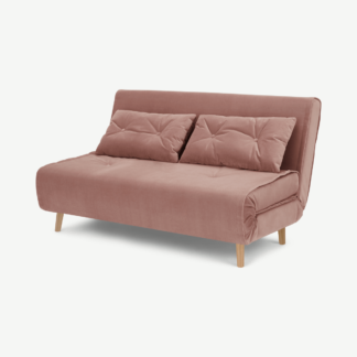 An Image of Haru Large Double Sofa Bed, Soft Pink Velvet