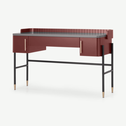An Image of Lali Wide Desk, Mid Grey & Mahogany Red