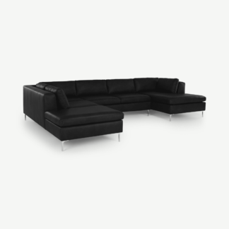 An Image of Monterosso Left Hand Facing Corner Sofa, Denver Black Leather with Chrome Legs