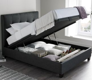 An Image of Walkworth Slate Fabric Ottoman Storage Bed Frame - 6ft Super King Size