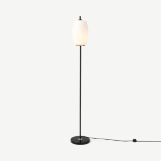 An Image of Ayala Floor Lamp, Black, Antique Brass & Opal Glass