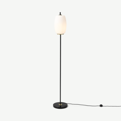 An Image of Ayala Floor Lamp, Black, Antique Brass & Opal Glass