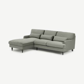 An Image of Tamyra Left Hand Facing Chaise End Corner Sofa, Sage Green Velvet with Black Legs