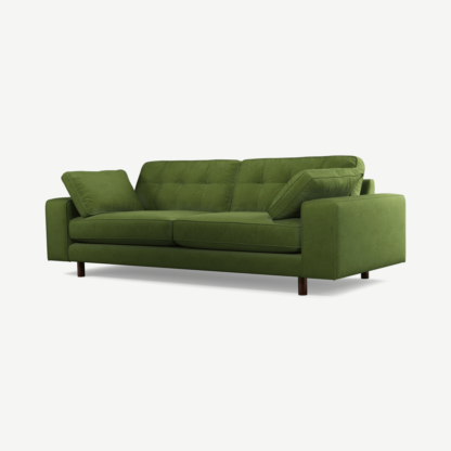 An Image of Content by Terence Conran Tobias, 3 Seater Sofa, Plush Vine Green Velvet, Dark Wood Leg