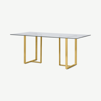 An Image of Saffie 6 Seat Dining Table, Brass & Glass