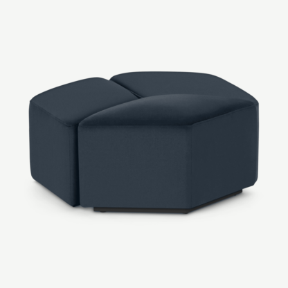 An Image of Zazie Modular 3-Part Pouffe, Sapphire Blue Velvet