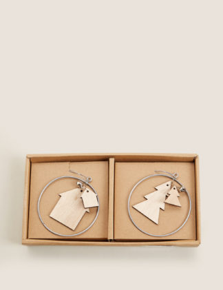 An Image of M&S 6 Pack Wooden Hanging Decorations