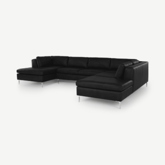 An Image of Monterosso Right Hand Facing Corner Sofa, Denver Black Leather with Chrome Legs