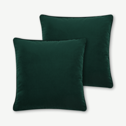 An Image of Julius Set of 2 Velvet Cushions, 59 x 59cm, Forest Green