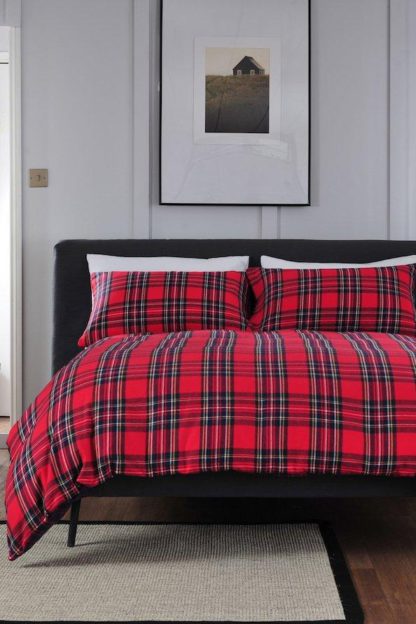 An Image of Blue Tartan Brushed Cotton Double Duvet Set