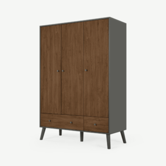 An Image of Larsen Triple Wardrobe, Walnut & Grey