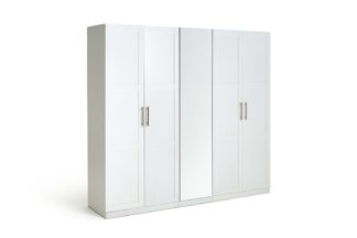 An Image of Habitat Munich 5 Door Mirror Framed Wardrobe - White