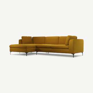 An Image of Monterosso Left Hand Facing Chaise End Sofa, Vintage Mustard Velvet with Black Leg