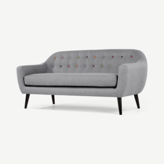 An Image of Ritchie 3 Seater Sofa, Pearl Grey with Rainbow Buttons