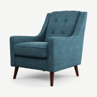 An Image of Content by Terence Conran Tobias, Armchair, Textured Weave Aegean Blue, Dark Wood Leg