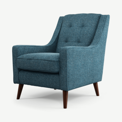 An Image of Content by Terence Conran Tobias, Armchair, Textured Weave Aegean Blue, Dark Wood Leg