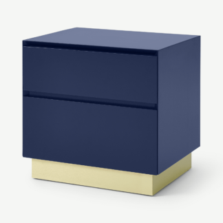 An Image of Elsdon Bedside Table, Royal Blue & Brass