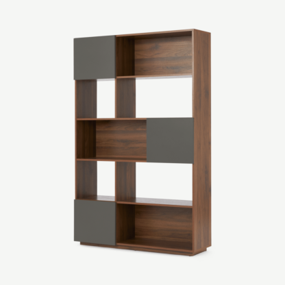 An Image of Hopkins Wide Bookcase, Walnut Effect & Grey