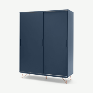 An Image of Elona Sliding Wardrobe, Dark Blue and Copper