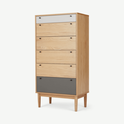 An Image of Campton Tall Multi Chest of Drawers, Oak & Grey
