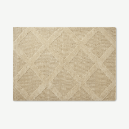 An Image of Naylor Textured Wool Rug, Large 160 x 230cm, Ecru Diamond