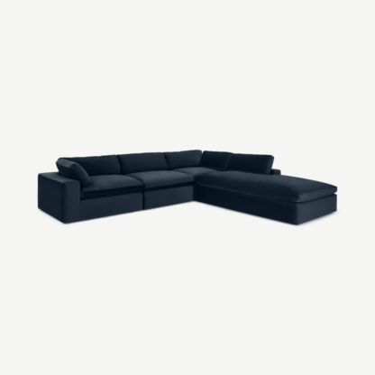 An Image of Samona Right Hand Facing Full Corner Sofa, Dark Blue Velvet