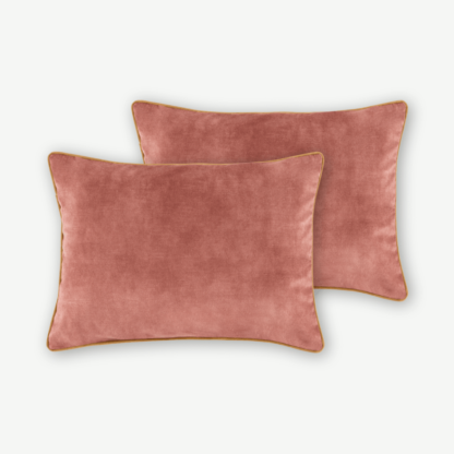An Image of Castele Set of 2 Luxury Cushions, 35 x 50cm, Blush Pink with Gold Piping