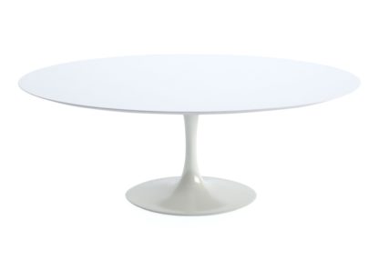 An Image of Knoll Saarinen Tulip Oval Dining Table Arabescato Coated Marble