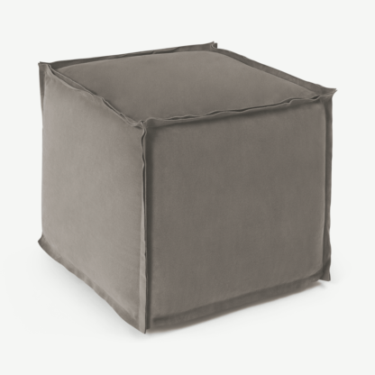 An Image of Kirby Industrial Pouffe, Grey Suede