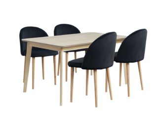 An Image of Habitat Skandi Solid Wood Dining Table & 4 Black Chairs