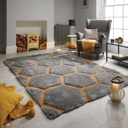 An Image of Honeycomb Ochre Rug Ochre