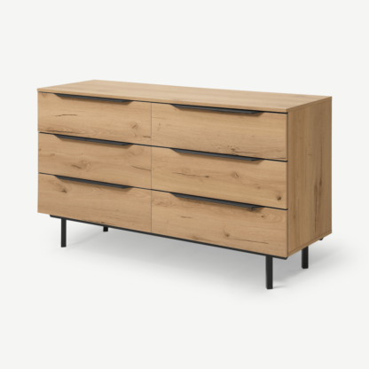 An Image of Damien Wide Chest of Drawers, Distressed Oak Effect & Black