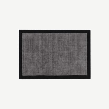 An Image of Jago Border Rug, Large 160 x 230cm, Dark Charcoal & Silver Grey