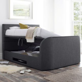 An Image of Annecy Slate Grey Fabric Ottoman Electric Media TV Bed Frame - 5ft King Size