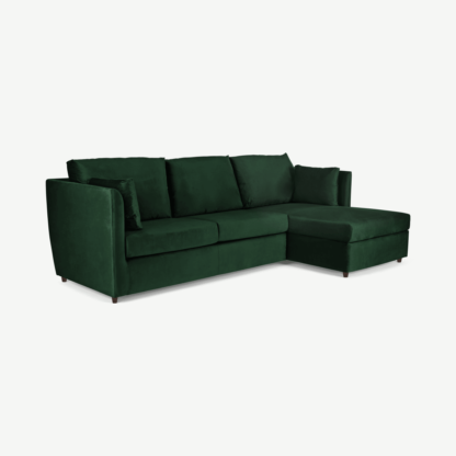 An Image of Milner Right Hand Facing Corner Storage Sofa Bed with Memory Foam Mattress, Bottle Green Velvet